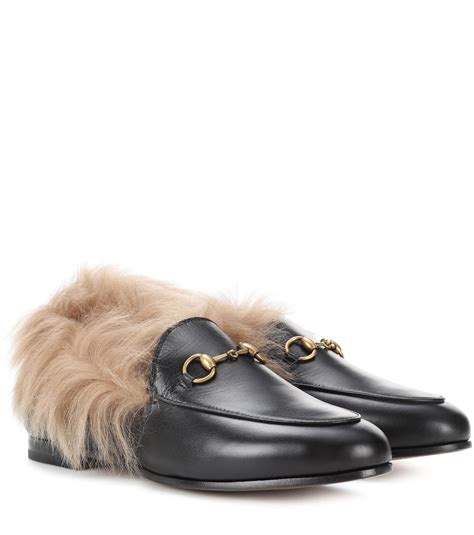 gucci black heeled loafers|Gucci fur loafers women's.